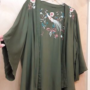 Green Olive Boho Embroidered floral Cardigan top